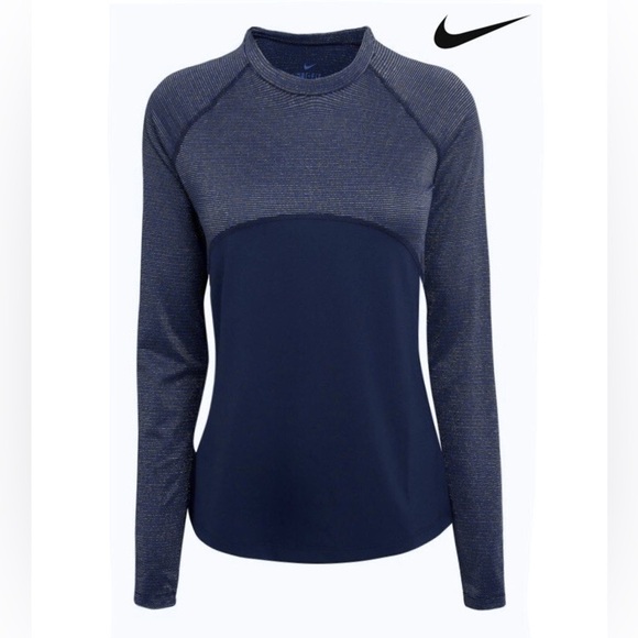 Women’s NWT NIKE Pro Dri-Fit Black/Gold metallic long sleeve top. Size XL - Picture 3 of 9